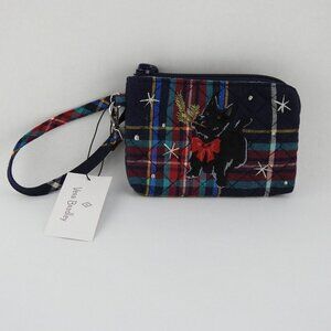 New Vera Bradley Clip Zip Mini Scottie Dog Blue Plaid Quilted Christmas